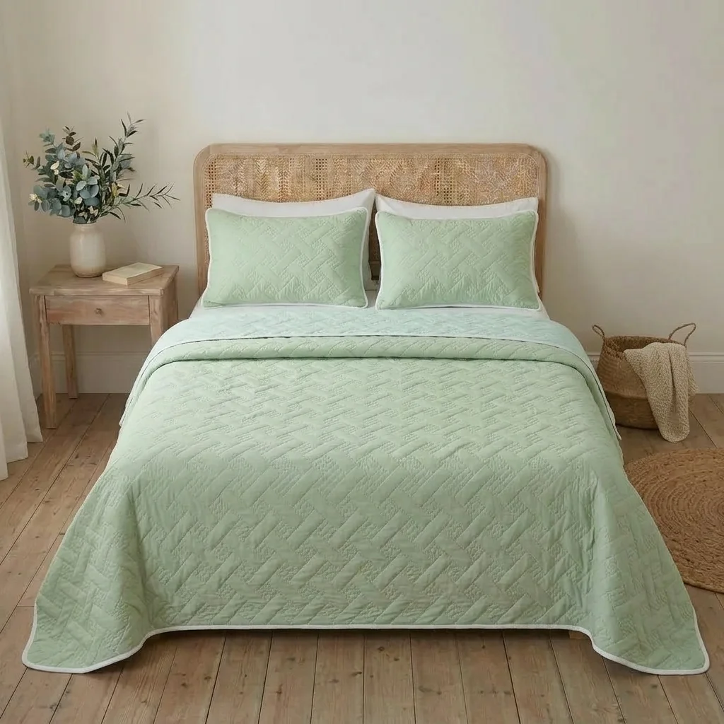 Cubrelecho Termosellado Cotton Sense Solo Fondo Verde - Azul-3