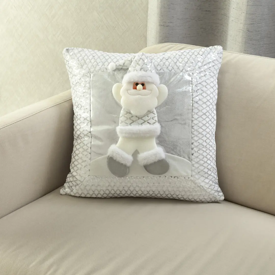 Forro Cojín Decorativo Navidad con Aplique Santa Silver