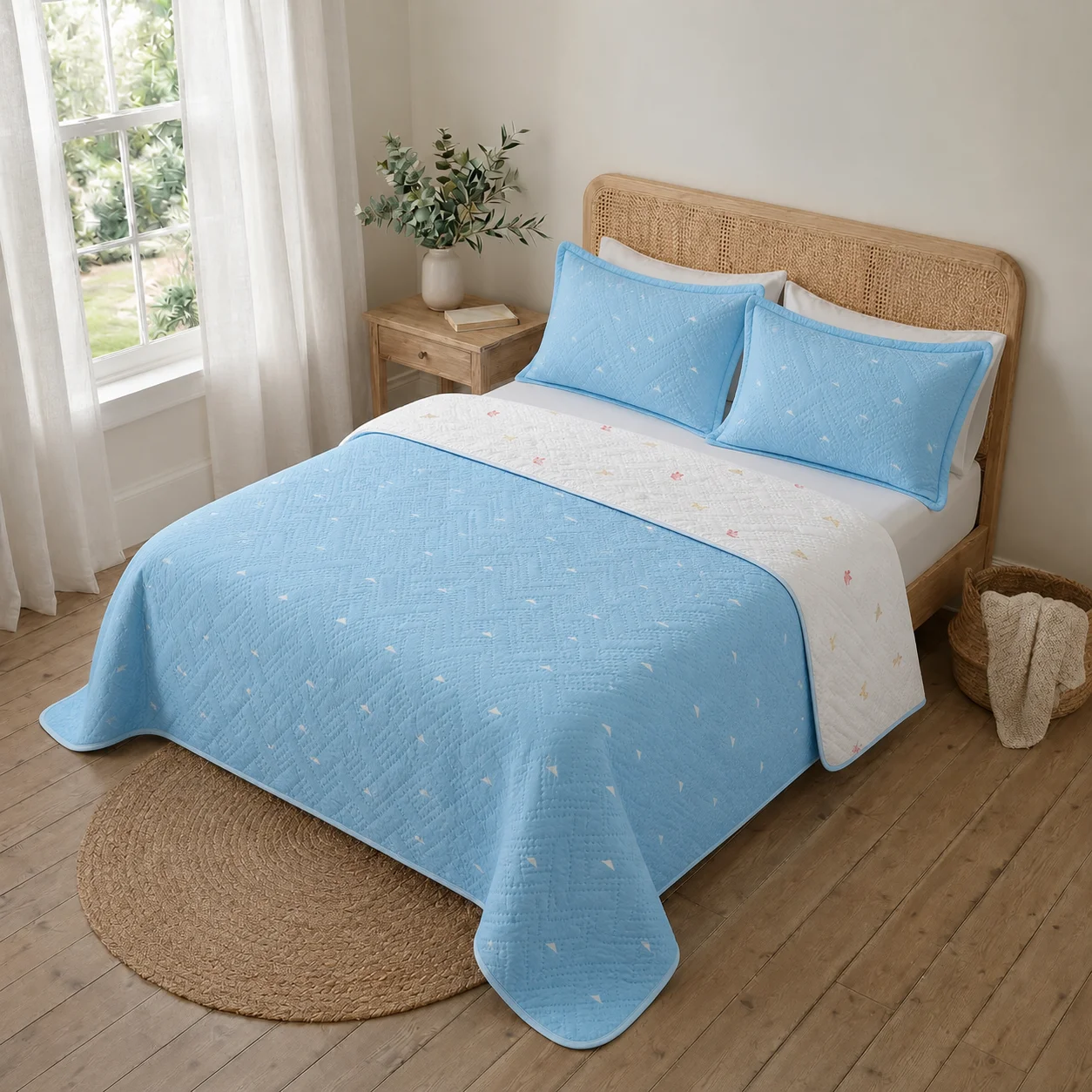 Cubrelecho Termosellado Doble Faz Cotton Sense Jardín Celestial