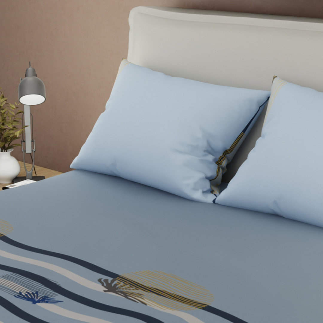 Juego De Sábanas Con Cortinas  Palma Azul-2