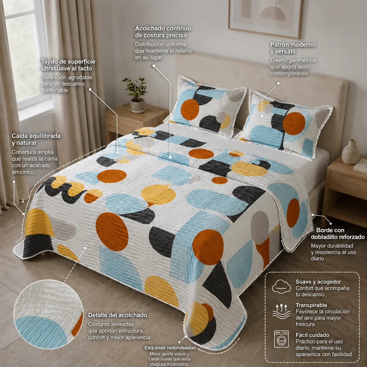 Cubrelecho Estampado Prensado Doble Faz Geo Balance-6