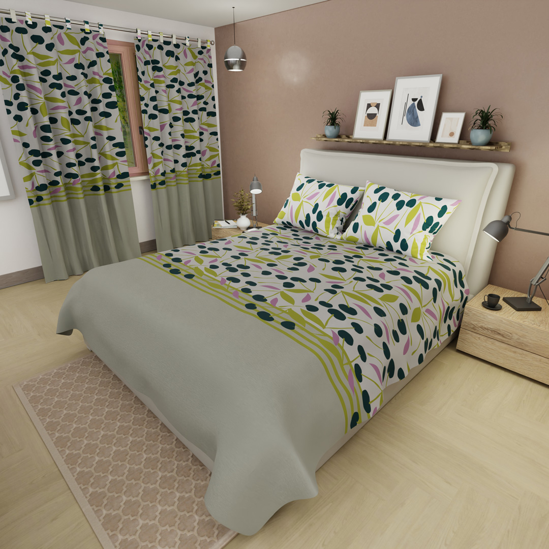 Juego De Sábanas Con Cortinas Viento Verde