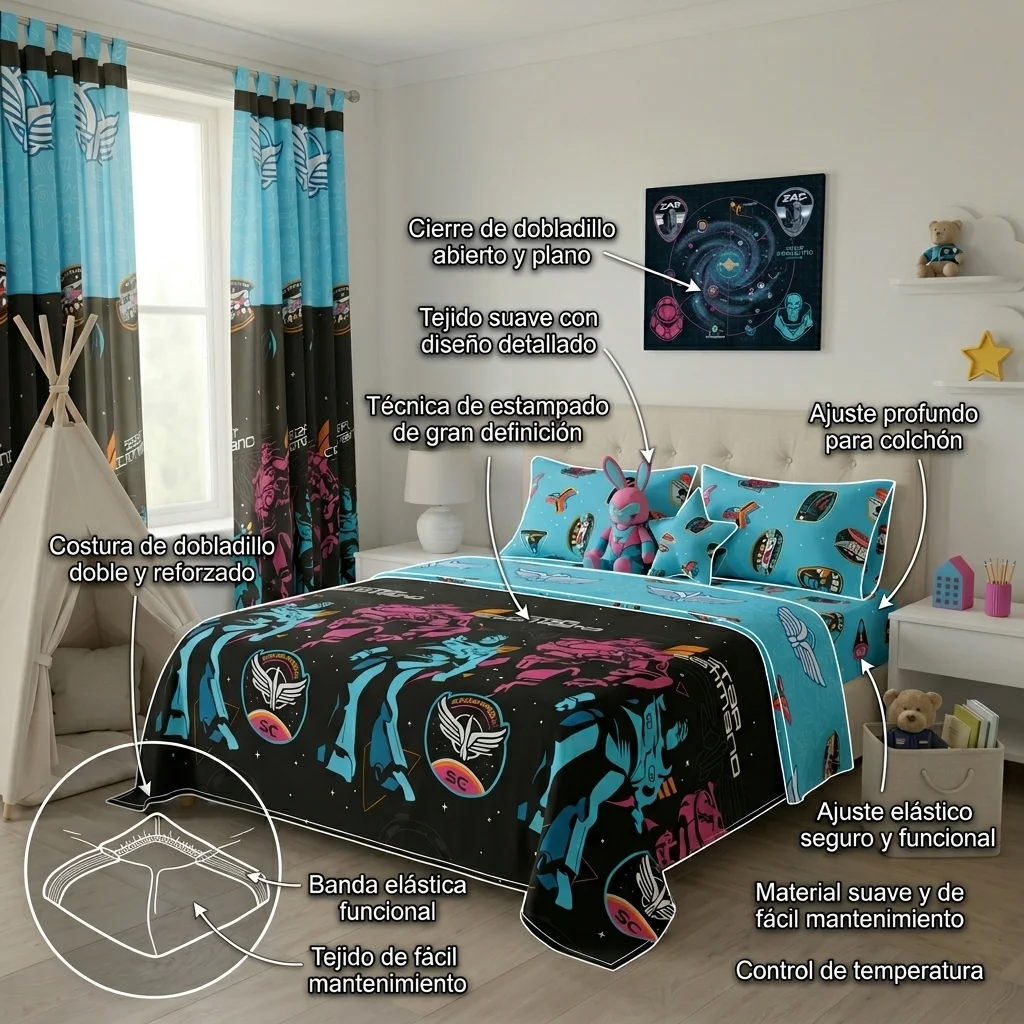 Juego De Sábana Con Cortina Disney Azul Celeste Buzz Ligthyear Estampados Animados-6