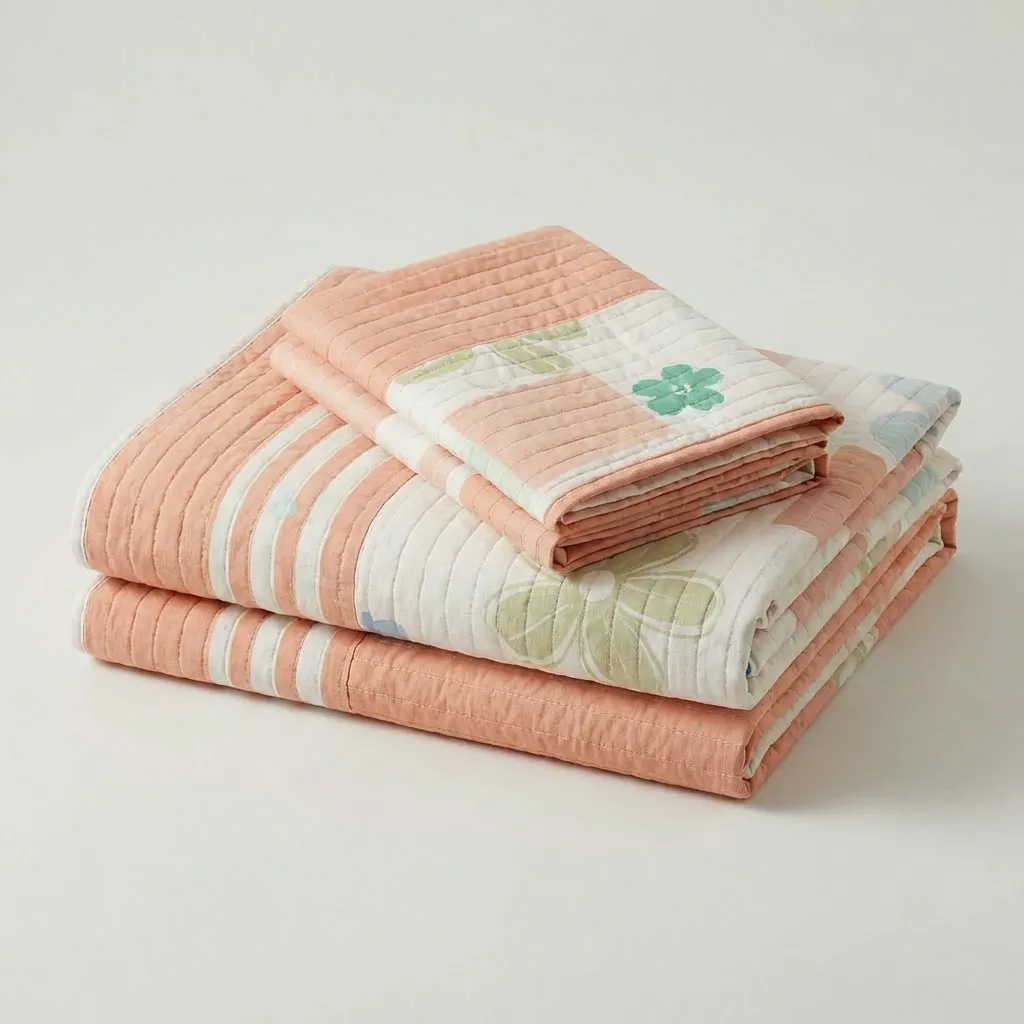 Cubrelecho Estampado Prensado Doble Faz Rosella Floral Salmon-5