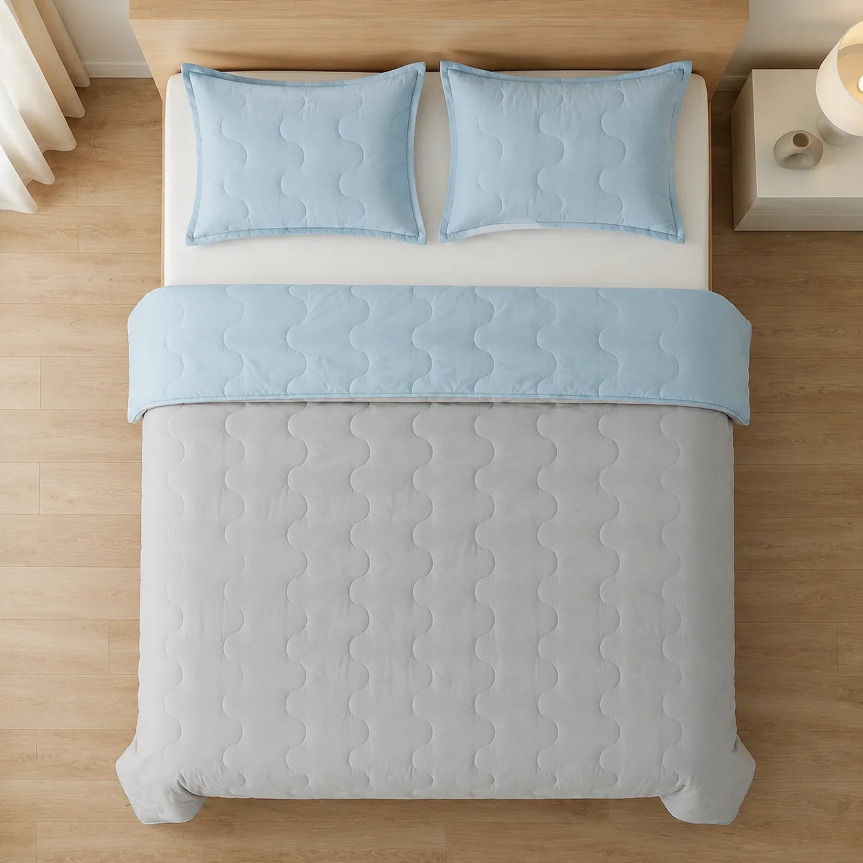Cubrelecho Acolchado Cotton Sense Solo Fondo Azul - Gris-2