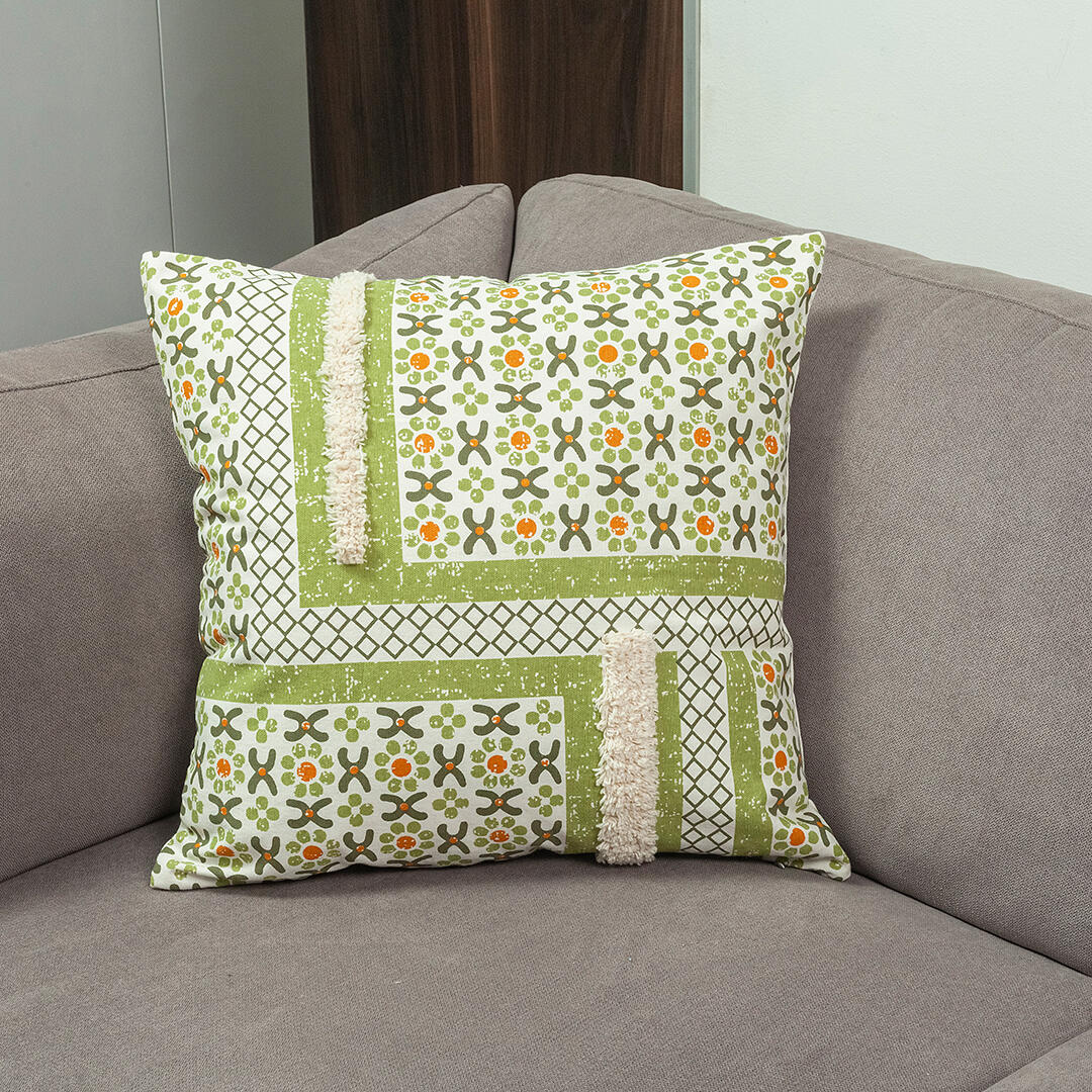 Forro Cojin Artisan Verde Estampado