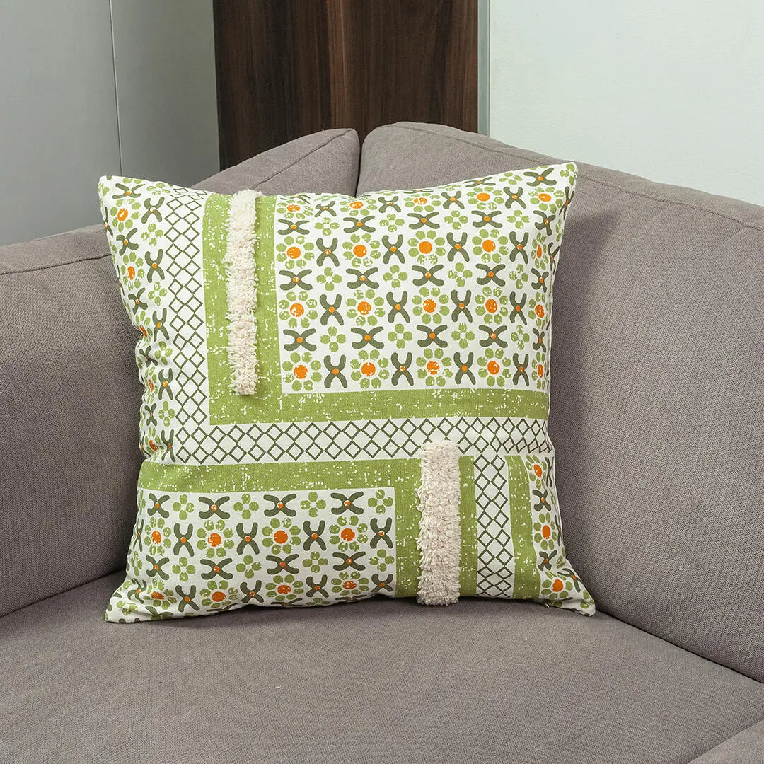 Forro Cojin Artisan Verde Estampado