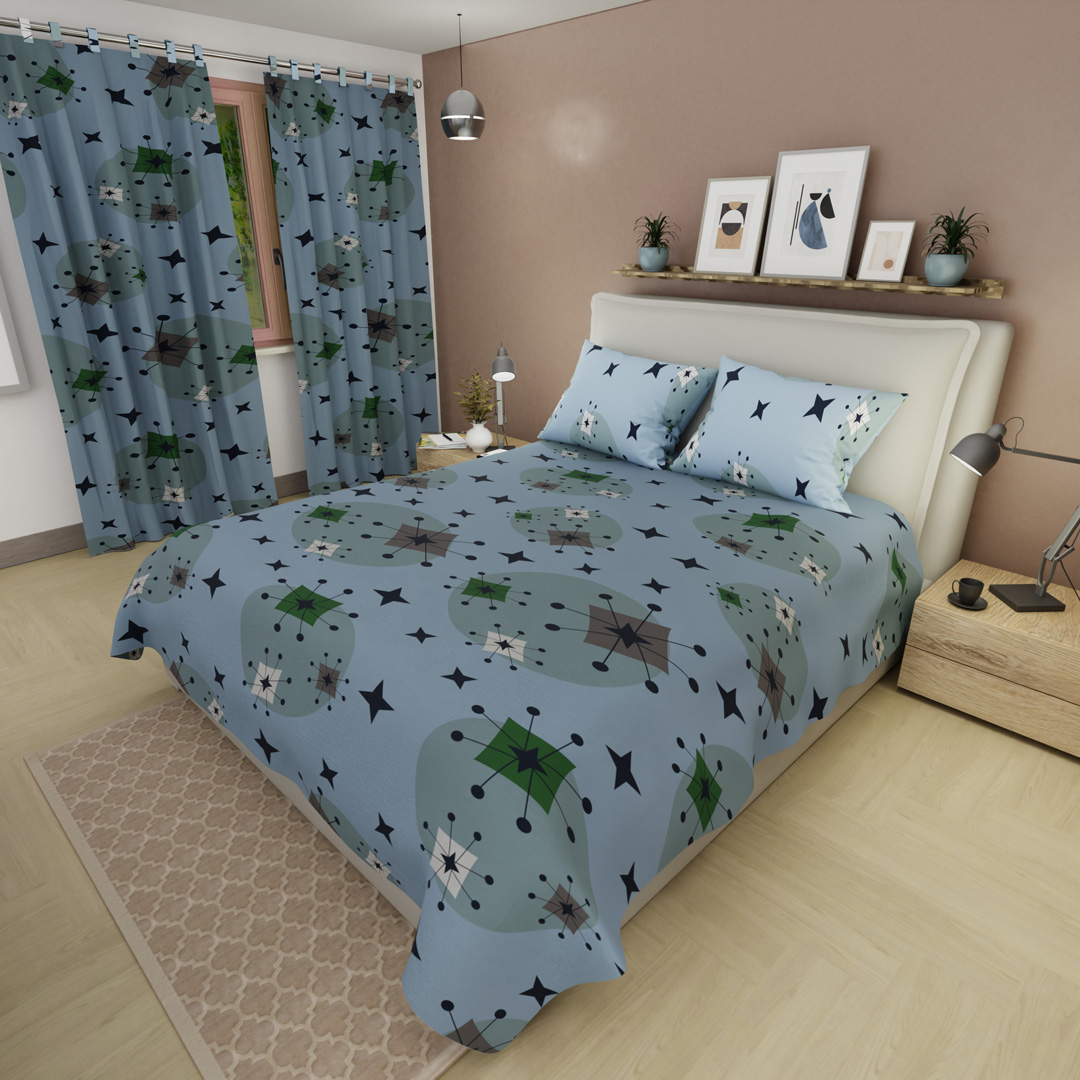 Juego de Sábanas Microfibra Suavizada Midcentury Vibe Blue