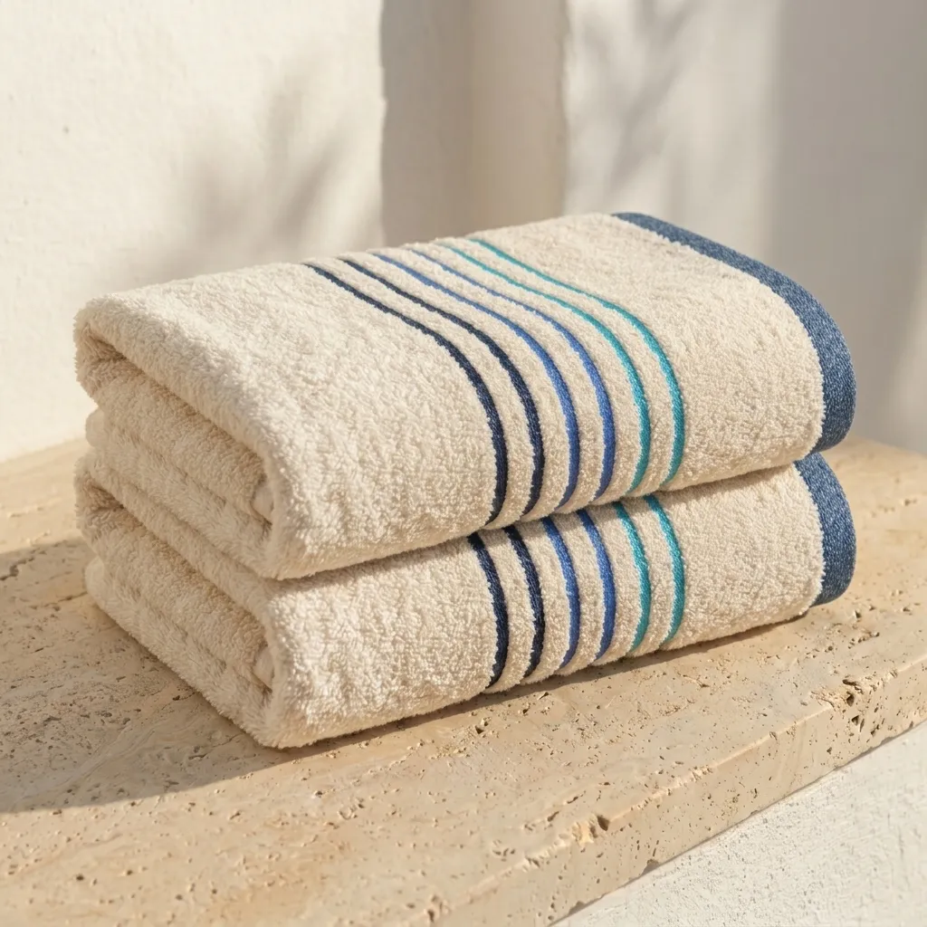 Toalla Mediterráneo Beige Con Linea Azul Oscuro  550 Gr-5