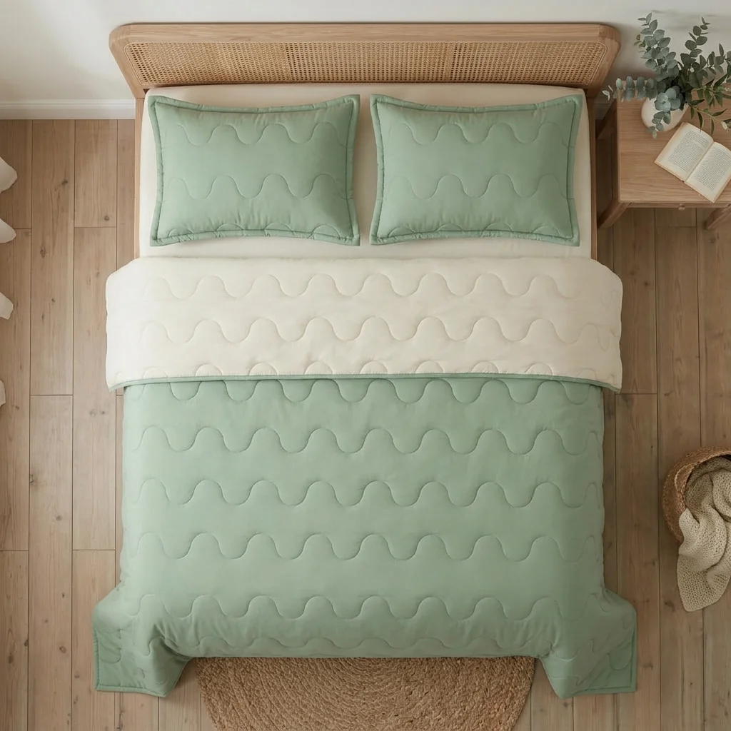 Cubrelecho Acolchado Cotton Sense Solo Fondo Verde -Beige-2