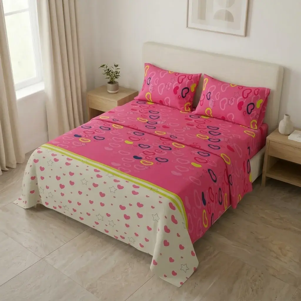 Juego de Sábanas Microfibra Suavizada Explosión de Amor Rosa