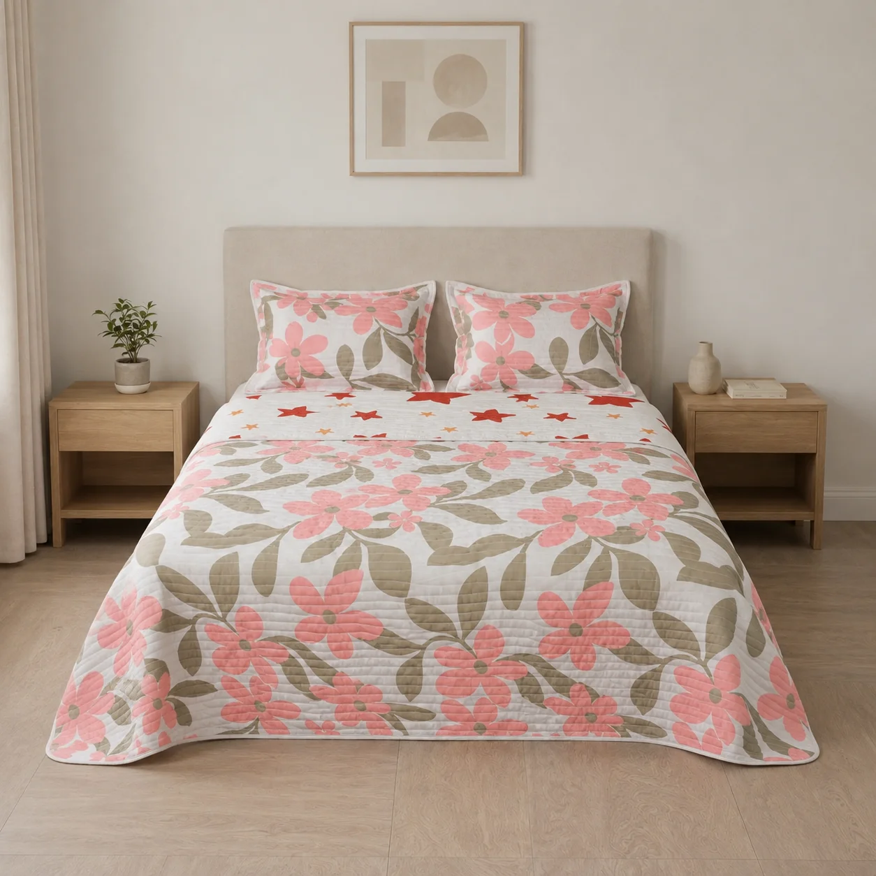 Cubrelecho Estampado Prensado Doble Faz  Starry Rose-3