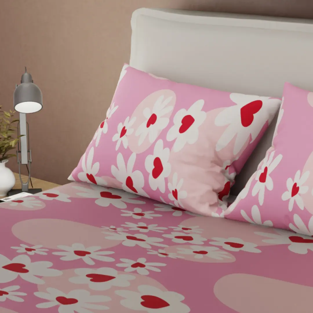 Juego de Sábanas Microfibra Suavizada Corazón  Floral Fucsia-2