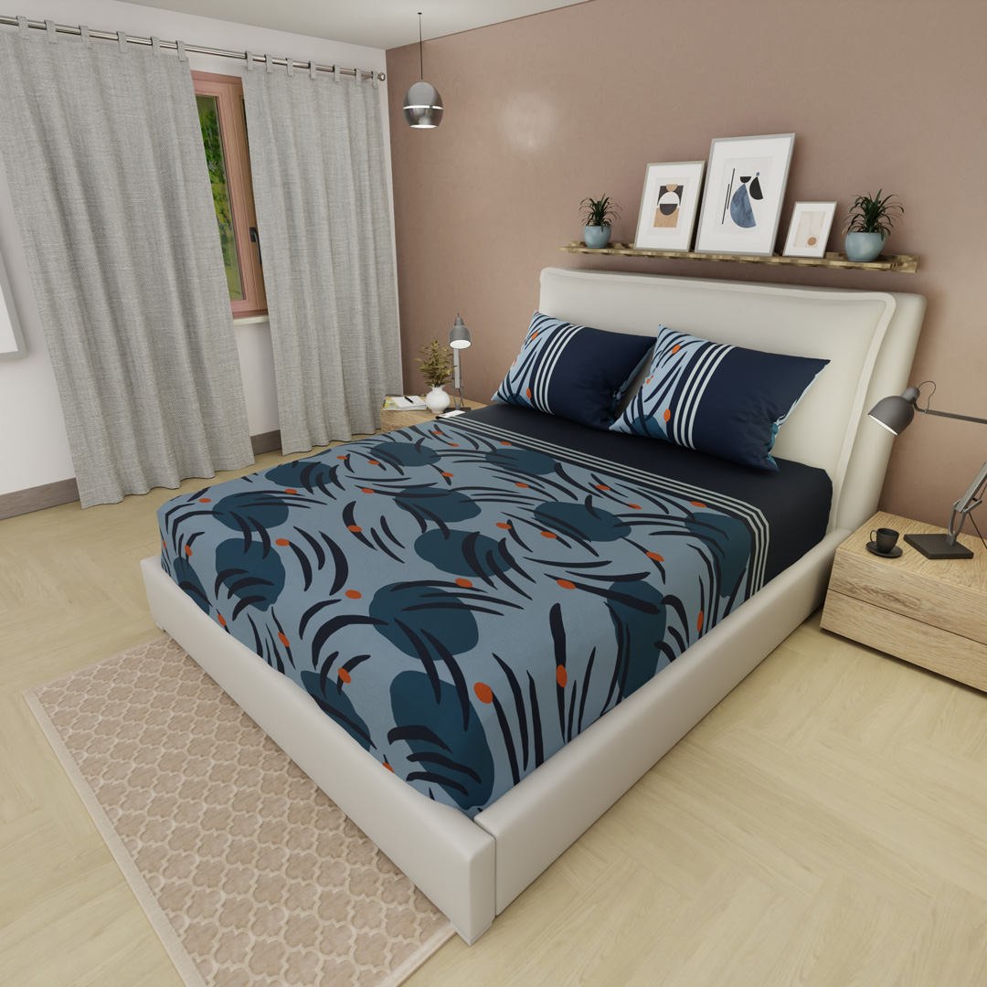 Sábana Ajustable Navy Bloom Azul