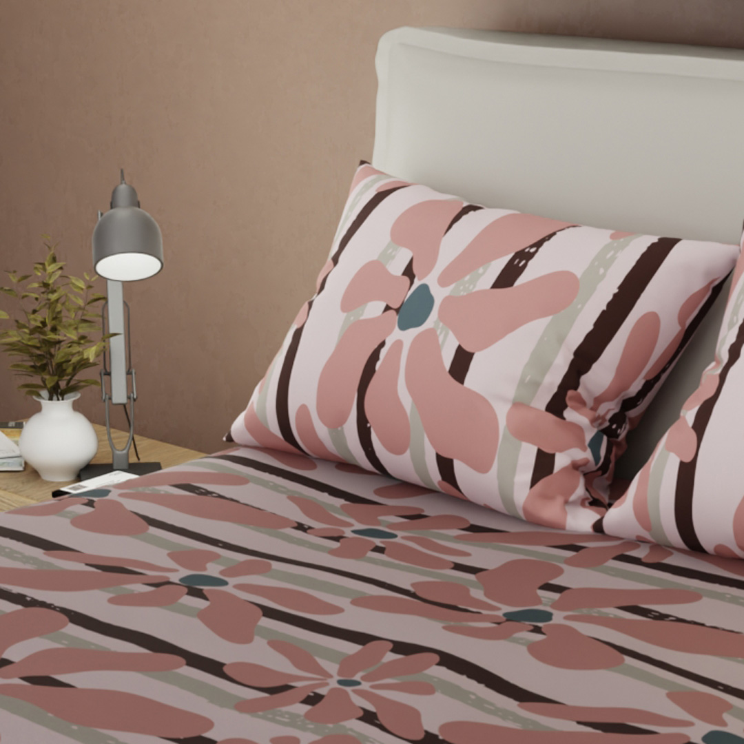 Juego de Sábanas Microfibra Suavizada Coral Bloom Rosa-2