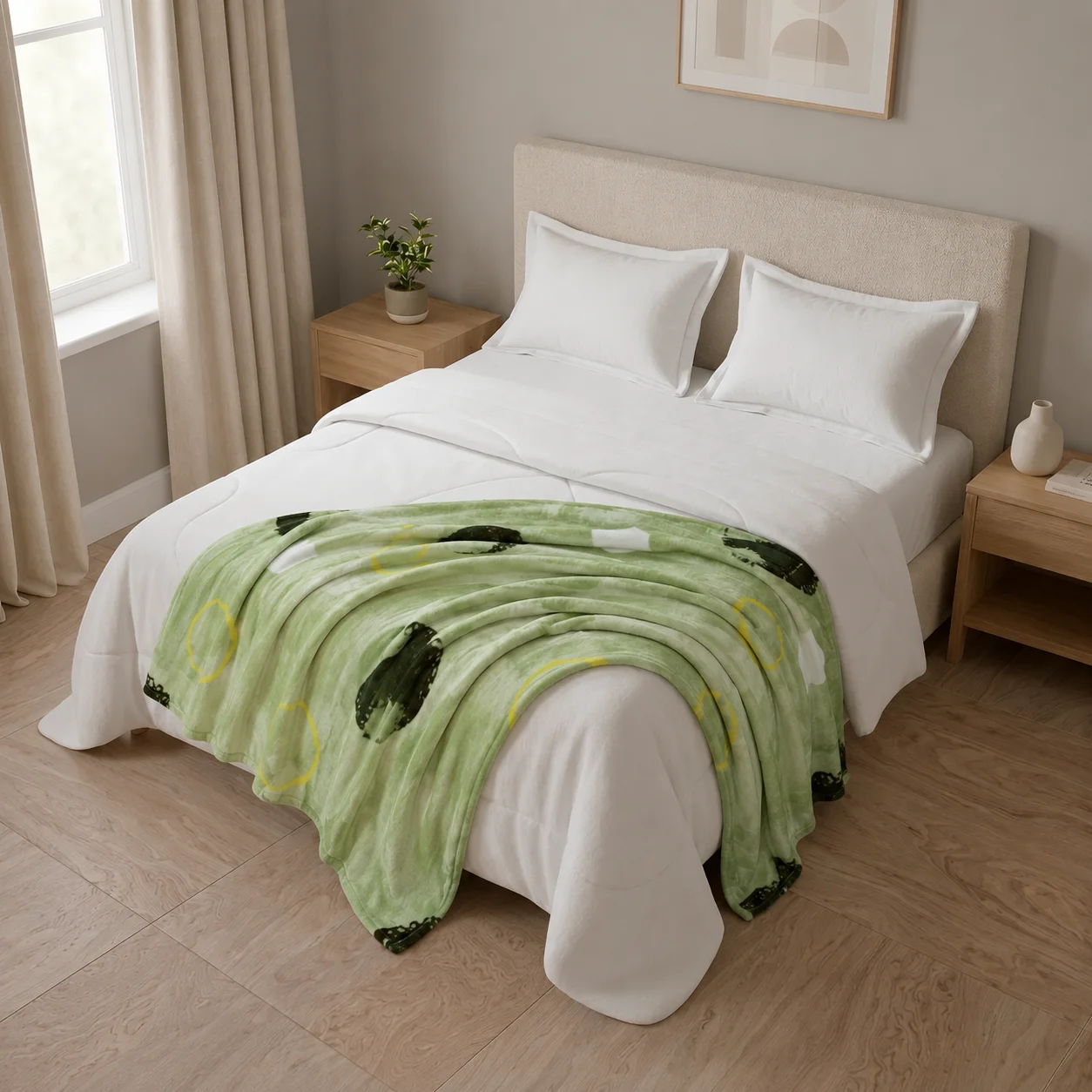 Cobija Piel De Durazno Estampada Marea Verde