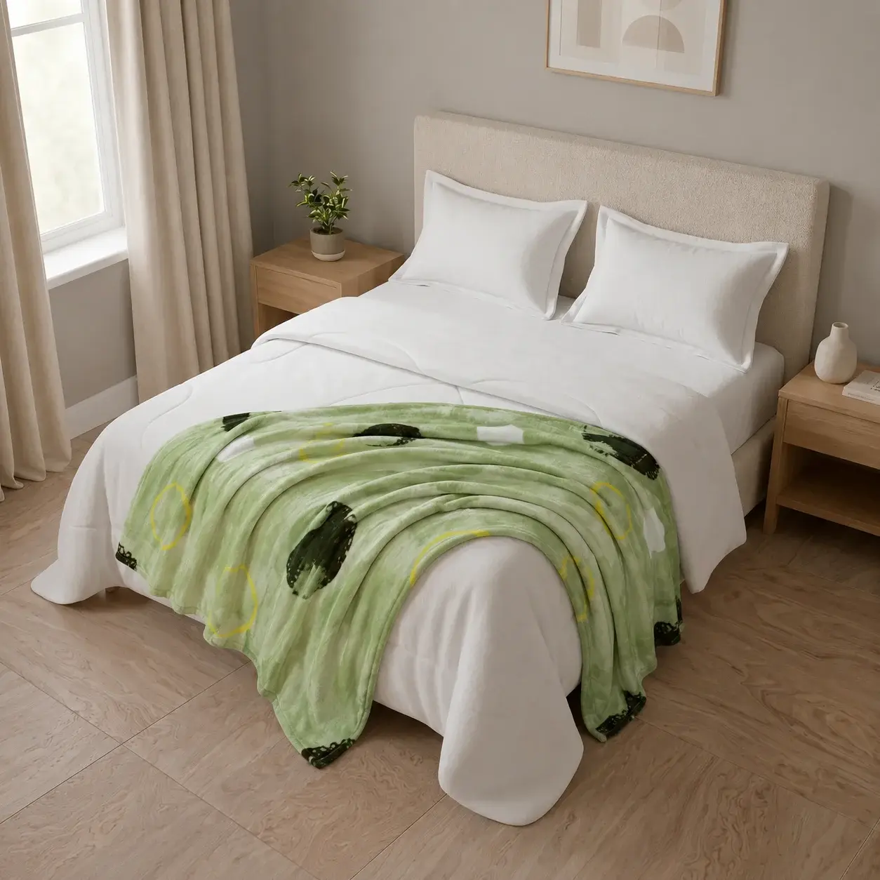 Cobija Piel De Durazno Estampada Marea Verde